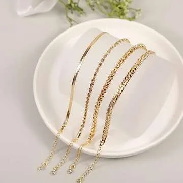 JECOMY Gold Bracelets for Women Gold Chain Bracelet Sets for Women 14K Gold Plated Dainty Link Paperclip Bracelets Cuba Stackable Layered Metal Link Bracelet Set Anklet Jewelry for Women