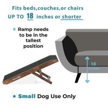 SweetBin 18" Tall Adjustable Pet Ramp - Small Dog Use Only - Wooden Folding Portable Dog & Cat Ramp Perfect for Couch or Bed with Non Slip Carpet Surface - 4 Levels Height Adjustable Up to 90Lbs