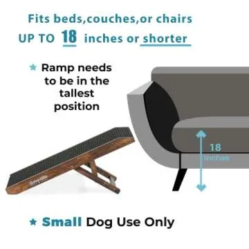 SweetBin 18" Tall Adjustable Pet Ramp - Small Dog Use Only - Wooden Folding Portable Dog & Cat Ramp Perfect for Couch or Bed with Non Slip Carpet Surface - 4 Levels Height Adjustable Up to 90Lbs