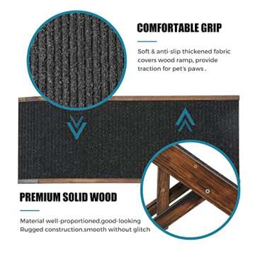 SweetBin 18" Tall Adjustable Pet Ramp - Small Dog Use Only - Wooden Folding Portable Dog & Cat Ramp Perfect for Couch or Bed with Non Slip Carpet Surface - 4 Levels Height Adjustable Up to 90Lbs