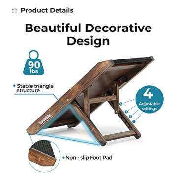 SweetBin 18" Tall Adjustable Pet Ramp - Small Dog Use Only - Wooden Folding Portable Dog & Cat Ramp Perfect for Couch or Bed with Non Slip Carpet Surface - 4 Levels Height Adjustable Up to 90Lbs