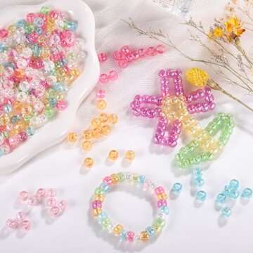 Pony Beads AB Colors, Hair Beads for for Kids Girls, 1200Pcs Pony Beads and 100 Pcs Letter Beads, Pl...