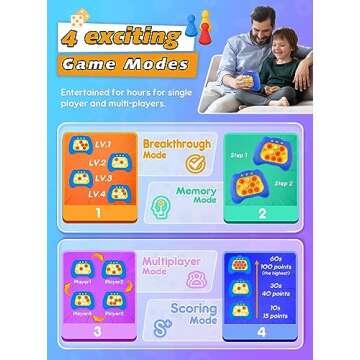 Light Up Bubble Up Fidget Toy, Electronic Quick Push Game Console, Birthday Gifts for 6 7 8 9 10-12 Year Boys and Girls Push Up Stress Toy, Concentration Fast Speed Puzzle Game for Family Party