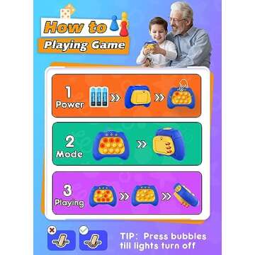 Light Up Bubble Up Fidget Toy, Electronic Quick Push Game Console, Birthday Gifts for 6 7 8 9 10-12 Year Boys and Girls Push Up Stress Toy, Concentration Fast Speed Puzzle Game for Family Party