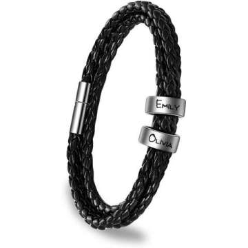ShineSand Personalized Men's Leather Bracelet with Custom Beads - Engraved Gifts
