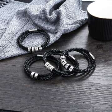 Custom Men's Leather Bracelet with Engraved Names