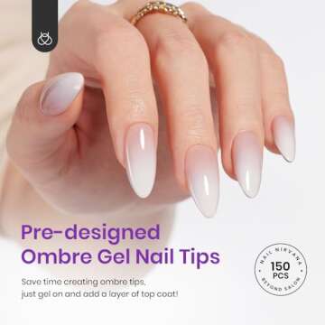 Beetles Almond Press on Nails French Tip Gel Nails 150PCS 4-IN-1 Medium Nude Gradient Gel Nail Tips ...