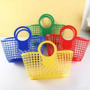 Generic Plastic Storage Basket, Portable Basket with Handle, Shopping Baskets Kitchen Fruit Vegetable Storage Basket Portable Shower Bath Baskets(red), AM0XEC0EQ90US