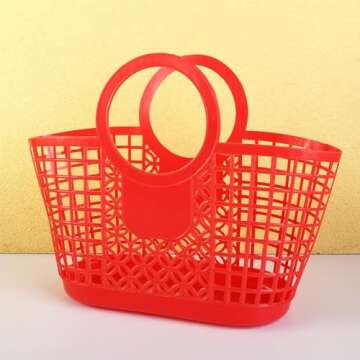 Generic Plastic Storage Basket, Portable Basket with Handle, Shopping Baskets Kitchen Fruit Vegetable Storage Basket Portable Shower Bath Baskets(red), AM0XEC0EQ90US