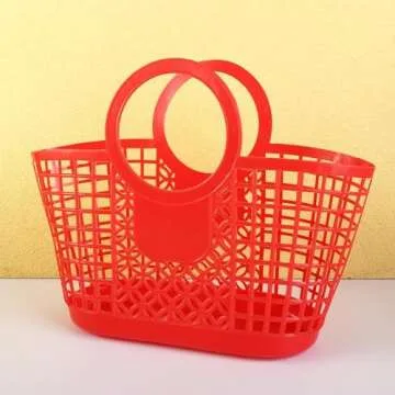 Generic Plastic Storage Basket, Portable Basket with Handle, Shopping Baskets Kitchen Fruit Vegetable Storage Basket Portable Shower Bath Baskets(red), AM0XEC0EQ90US