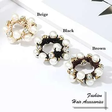 Brinie Pearl Hair Ties Black Ponytail Holders Elastic Crystal Hair Scrunchies Pearl Hair Accessories...
