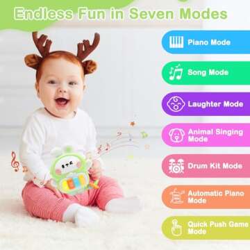 Baby Musical Toys 6-12 Months, Rabbit Piano for Baby Musical Toys for Toddlers 1-3, Busy Board with Music & Light, Birthday Toy for Infant Toddler 1 Year Old Boy Girl Gifts (Green)