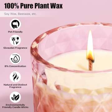 BOUPRAFU Scented Candle, Serenity Soft Vanilla Natural Soy Candle, Home Décor, Relaxation Aromatherapy Candles for Women Men, 7 oz 40 Hours Long Lasting, Pink