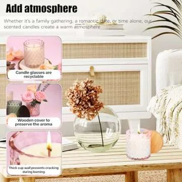 BOUPRAFU Scented Candle, Serenity Soft Vanilla Natural Soy Candle, Home Décor, Relaxation Aromatherapy Candles for Women Men, 7 oz 40 Hours Long Lasting, Pink