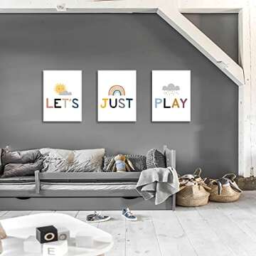 Playroom Sign, Playroom Wall Decor, Play Sign for Playroom Wall, Kids Room Canvas Wall Art, Playroom Wall Art, Let's Just Play Posters, Cute Children Room Decoration, Framed Decor Easy to Hang