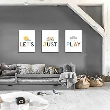 Playroom Sign, Playroom Wall Decor, Play Sign for Playroom Wall, Kids Room Canvas Wall Art, Playroom Wall Art, Let's Just Play Posters, Cute Children Room Decoration, Framed Decor Easy to Hang