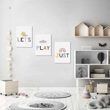 Playroom Sign, Playroom Wall Decor, Play Sign for Playroom Wall, Kids Room Canvas Wall Art, Playroom Wall Art, Let's Just Play Posters, Cute Children Room Decoration, Framed Decor Easy to Hang
