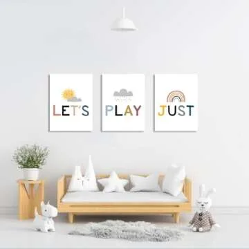 Playroom Sign, Playroom Wall Decor, Play Sign for Playroom Wall, Kids Room Canvas Wall Art, Playroom Wall Art, Let's Just Play Posters, Cute Children Room Decoration, Framed Decor Easy to Hang
