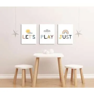 Playroom Sign, Playroom Wall Decor, Play Sign for Playroom Wall, Kids Room Canvas Wall Art, Playroom Wall Art, Let's Just Play Posters, Cute Children Room Decoration, Framed Decor Easy to Hang