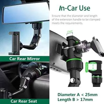 PKYAA Rearview Mirror Phone Mount Holder for Car, 360° Rotating , Multifunctional Mount Phone and GPS Holder Universal Car Phone Holder for All Smartphones