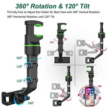 PKYAA Rearview Mirror Phone Mount Holder for Car, 360° Rotating , Multifunctional Mount Phone and GPS Holder Universal Car Phone Holder for All Smartphones