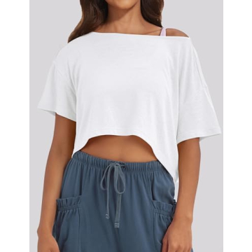 MISSACTIVER Women’s Oversized Off The Shoulder Crop Top