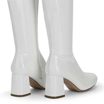 DREAM PAIRS Women's Gogo Boots, Square Toe Chunky Knee High Boots for Women，Fall Long Boots for Disco Cosplay Halloween Outfits, Sdkb2231w, White/Patent/Pu, Size 7
