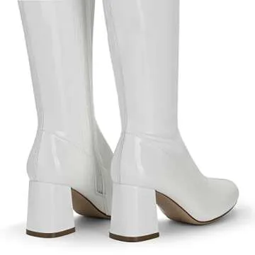DREAM PAIRS Women's Gogo Boots, Square Toe Chunky Knee High Boots for Women，Fall Long Boots for Disco Cosplay Halloween Outfits, Sdkb2231w, White/Patent/Pu, Size 7