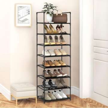 barsone Shoe Rack 8 Tiers, 16-20 Pairs Shoe Organizer Storage Shelf Stand Tower Shoe Rack, Space Sav...