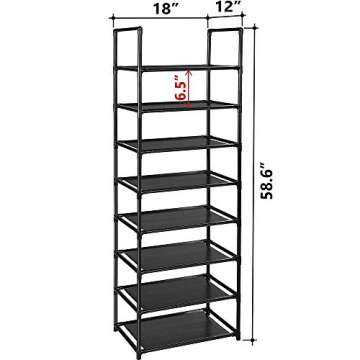 barsone Shoe Rack 8 Tiers, 16-20 Pairs Shoe Organizer Storage Shelf Stand Tower Shoe Rack, Space Saving Shoe Shelves Narrow Free Standing Shoe Rack for Closet Entryway Hallway Apartment Garage