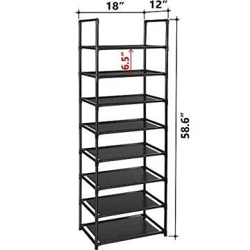 barsone Shoe Rack 8 Tiers, 16-20 Pairs Shoe Organizer Storage Shelf Stand Tower Shoe Rack, Space Saving Shoe Shelves Narrow Free Standing Shoe Rack for Closet Entryway Hallway Apartment Garage