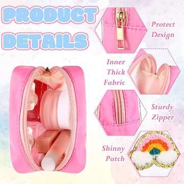 Spiareal 4 Pcs Preppy Patch Makeup Bag Cute Chenille Letter Pouch Cosmetic Makeup Cases Toiletry Bag with Zipper Travel Organizer Stuff Skincare Bags for Women Nurse(Transparent Surface)