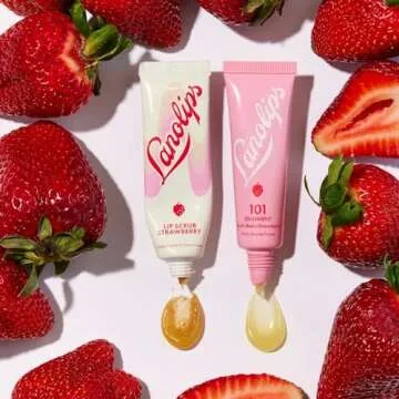 Lanolips Lip Scrub - Natural Lip Exfoliator Made with Lanolin, Vitamin E & Finely Ground Strawberry Seeds - Gentle Sugar Scrub for Healthy, Soft Lips - Strawberry (.35 oz)