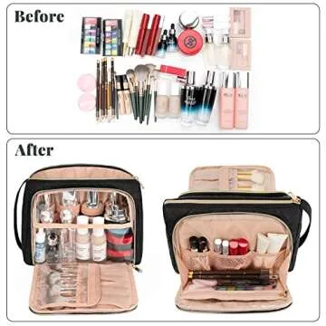CUBETASTIC Travel Makeup Bag, Large Cosmetic Bag with Makeup Brush Comparment, Portable Make Up Organizer Zipper Pouches for Women and Girls, Travel Essentials Toiletry Bag
