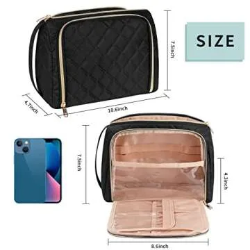 CUBETASTIC Travel Makeup Bag, Large Cosmetic Bag with Makeup Brush Comparment, Portable Make Up Organizer Zipper Pouches for Women and Girls, Travel Essentials Toiletry Bag