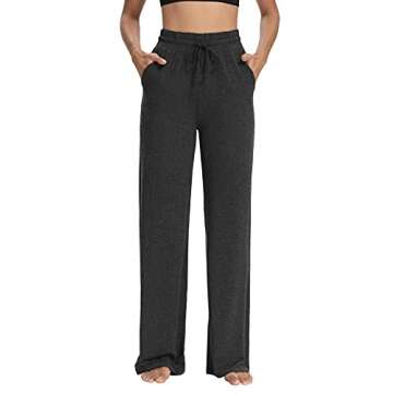 Sarin Mathews Womens Yoga Sweatpants Wide Leg Lounge Pajamas Pants Comfy Drawstring Workout Joggers Pants with Pockets IronGrey L