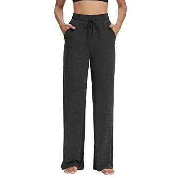 Sarin Mathews Womens Yoga Sweatpants Wide Leg Lounge Pajamas Pants Comfy Drawstring Workout Joggers Pants with Pockets IronGrey L