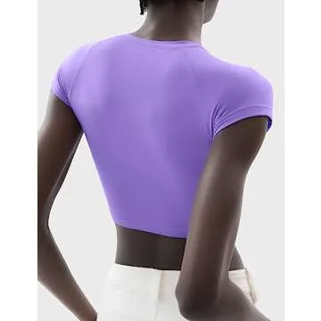 PUMIEY Crop Tops for Women Short Sleeve Crew Neck T Shirt Sexy Baby Tees Lavender X-Small