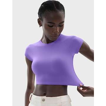 PUMIEY Crop Tops for Women Short Sleeve Crew Neck T Shirt Sexy Baby Tees Lavender X-Small