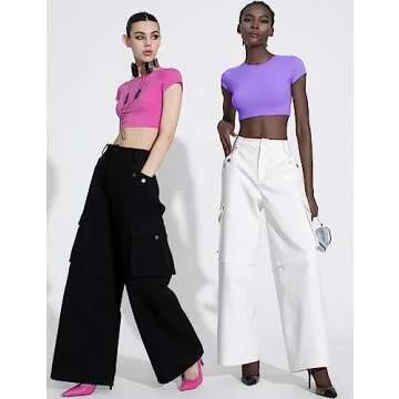 PUMIEY Crop Tops for Women Short Sleeve Crew Neck T Shirt Sexy Baby Tees Lavender X-Small