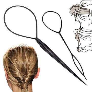 AKOAK 2 Pcs/set Braid Accessories Ponytail Maker, Girls and Children Hair Tail Tools, French Braid Tool Ring Modeling, Black (1 Large & 1 Small)