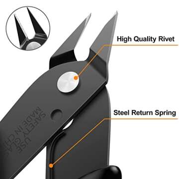 BOENFU Precision Wire Cutter Jewelry Zip Tie Cutters Flush Cutters Nippers Small Side Cutting Pliers for 3d Print, Plastic Models, Jewelry, Electronics, Black, 1 Pack