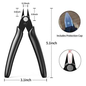 BOENFU Precision Wire Cutter Jewelry Zip Tie Cutters Flush Cutters Nippers Small Side Cutting Pliers for 3d Print, Plastic Models, Jewelry, Electronics, Black, 1 Pack