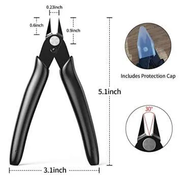 BOENFU Precision Wire Cutter Jewelry Zip Tie Cutters Flush Cutters Nippers Small Side Cutting Pliers for 3d Print, Plastic Models, Jewelry, Electronics, Black, 1 Pack