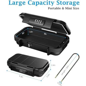 AMIR Portable Safe Box for Travel, Combination Security Case LockBox with Code, Waterproof Anti-Theft Mini Travel Safe Box with Removable Chain, Portable Lock Box for Car Hotel Personal Items Safe