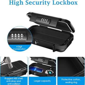 AMIR Portable Safe Box for Travel, Combination Security Case LockBox with Code, Waterproof Anti-Theft Mini Travel Safe Box with Removable Chain, Portable Lock Box for Car Hotel Personal Items Safe
