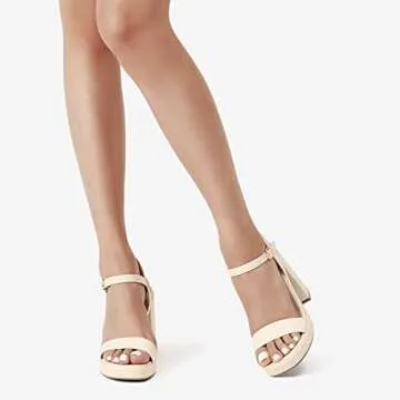 DREAM PAIRS Heels for Women Block Chunky Platform High Heels Open Toe Giselle Fashion Wedding Party Evening Prom Dance Ankle Strap Dress Pump Sandals Shoes,Size 7,Nude