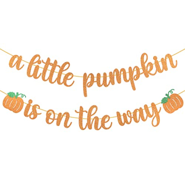 Pumpkin Baby Shower Decorations A Little Pumpkin is On the Way Banner Orange Glitter Pumpkin Boy Gir...