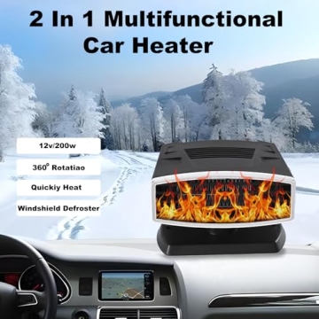 Car Heater,12V 200W Portable Car Heaters for Vehicle,2-in-1 Fast Heating Heater for Car Plug in Cigarette Lighter with 360-Degree Rotating Base (Black&Silver)
