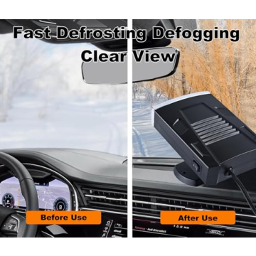 Car Heater,12V 200W Portable Car Heaters for Vehicle,2-in-1 Fast Heating Heater for Car Plug in Cigarette Lighter with 360-Degree Rotating Base (Black&Silver)